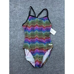 Arena One Piece Swimsuit Womens Size 40 Rainbow Chevron Zigzag Crossback NWT